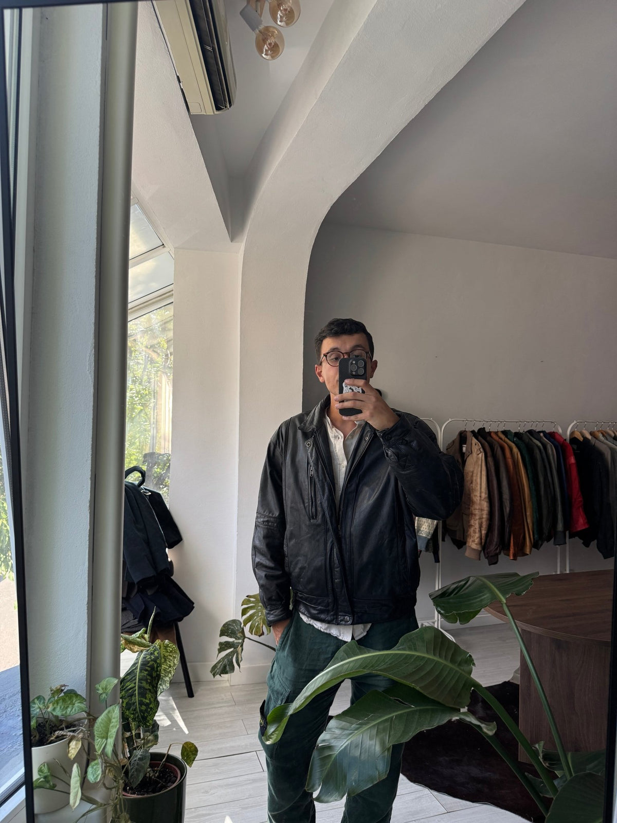 Jachetă Piele Cowhide Neagră Vintage | L Bărbați - anbracaminte