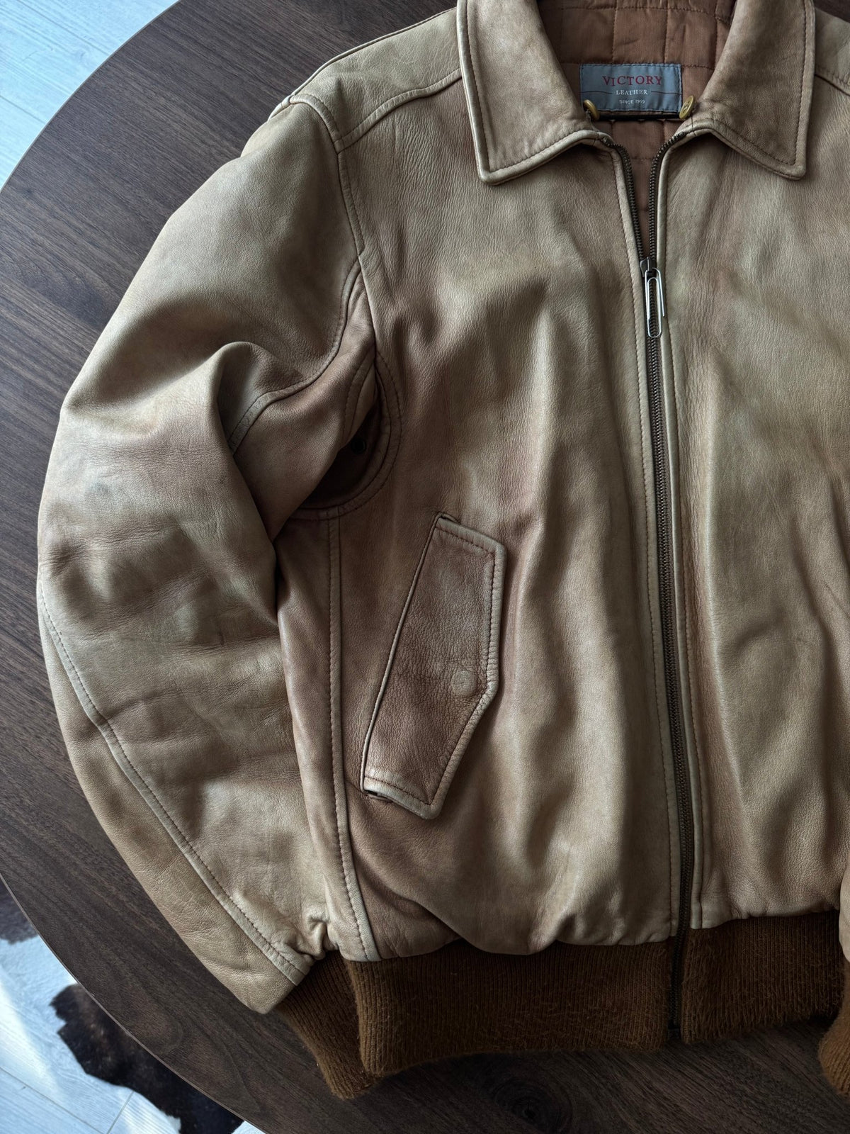 Jachetă Piele Naturală Bej Vintage Bărbați | Made in Italy | Marimea L (50) - anbracaminte