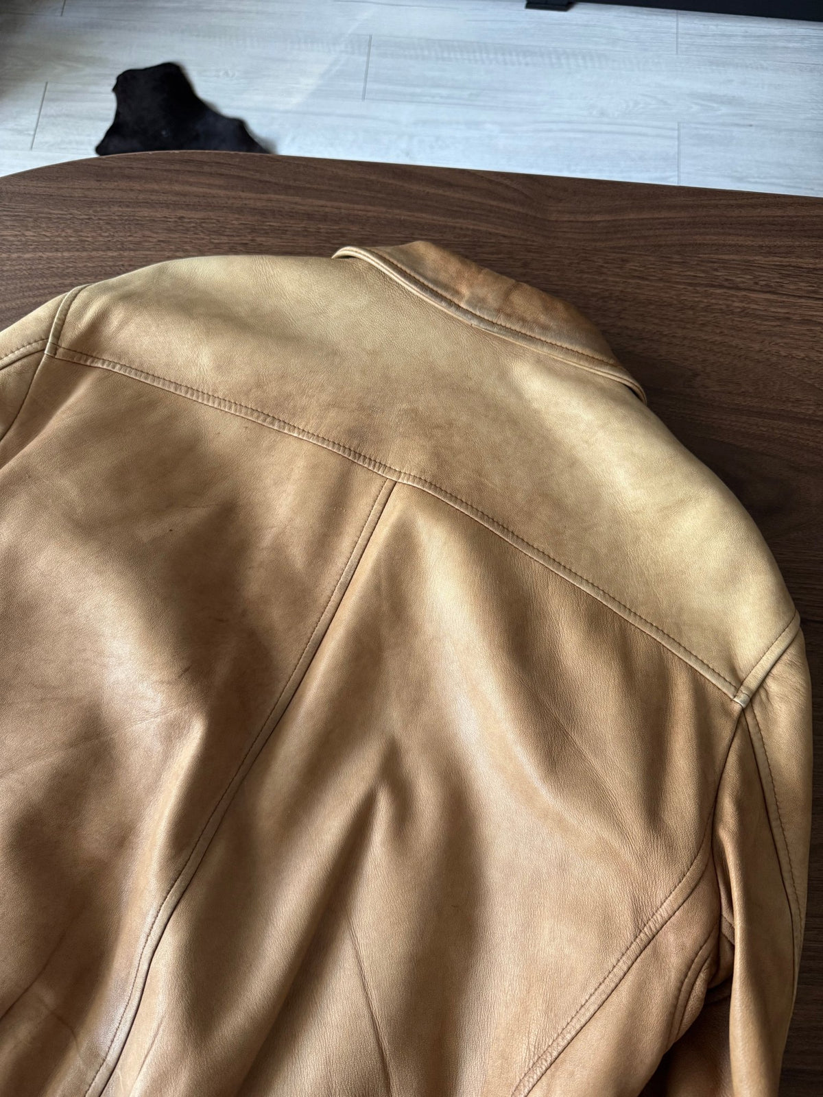 Jachetă Piele Naturală Bej Vintage Bărbați | Made in Italy | Marimea L (50) - anbracaminte