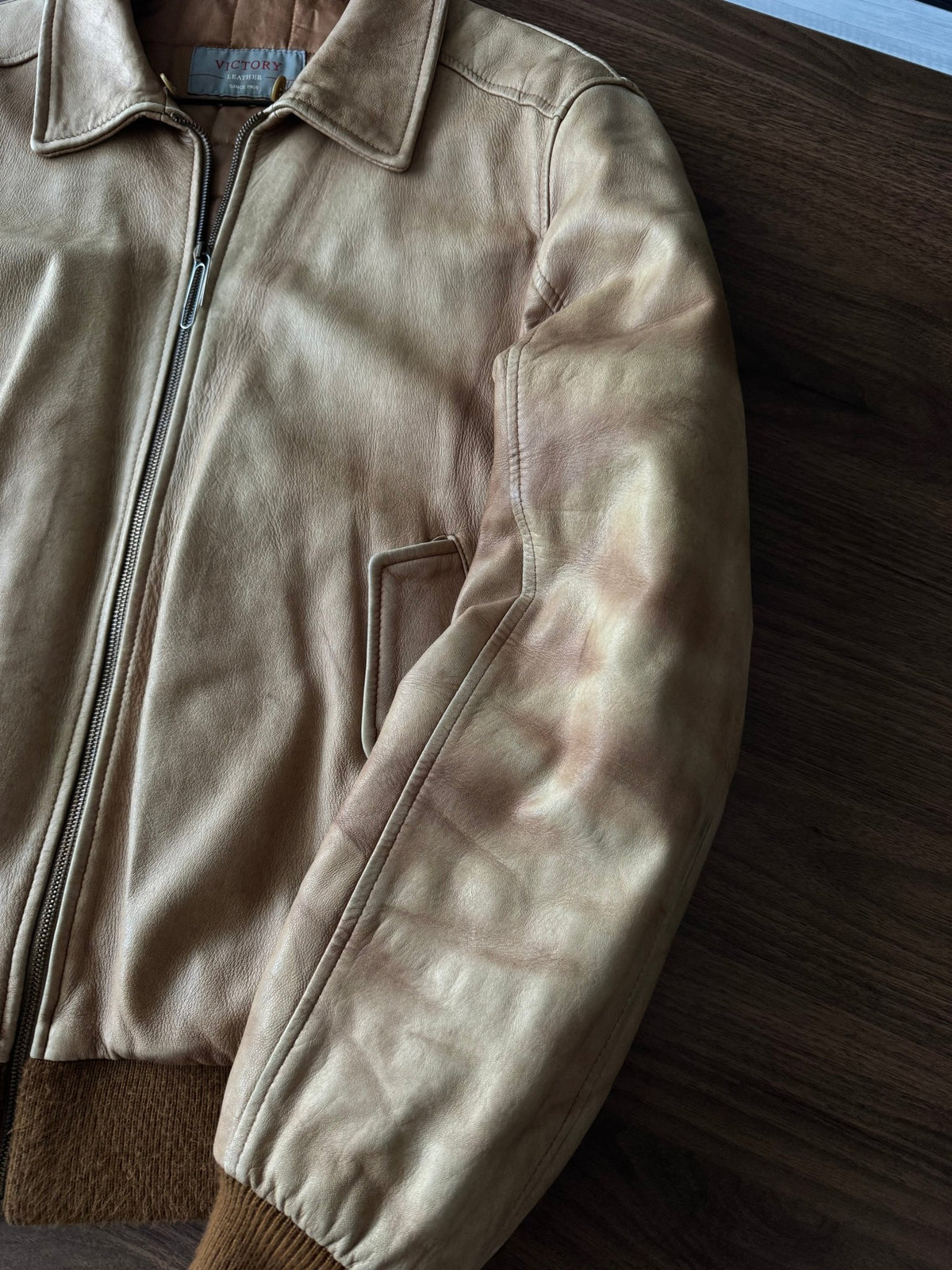 Jachetă Piele Naturală Bej Vintage Bărbați | Made in Italy | Marimea L (50) - anbracaminte