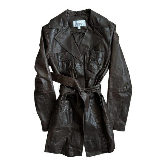Jachetă Piele Naturală Maro Vintage Femei | Cordon | S/M (38) - anbracaminte