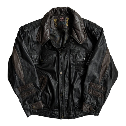 Jachetă Piele Naturală Negru-Maro Vintage Bărbați | L/XL (52) - anbracaminte