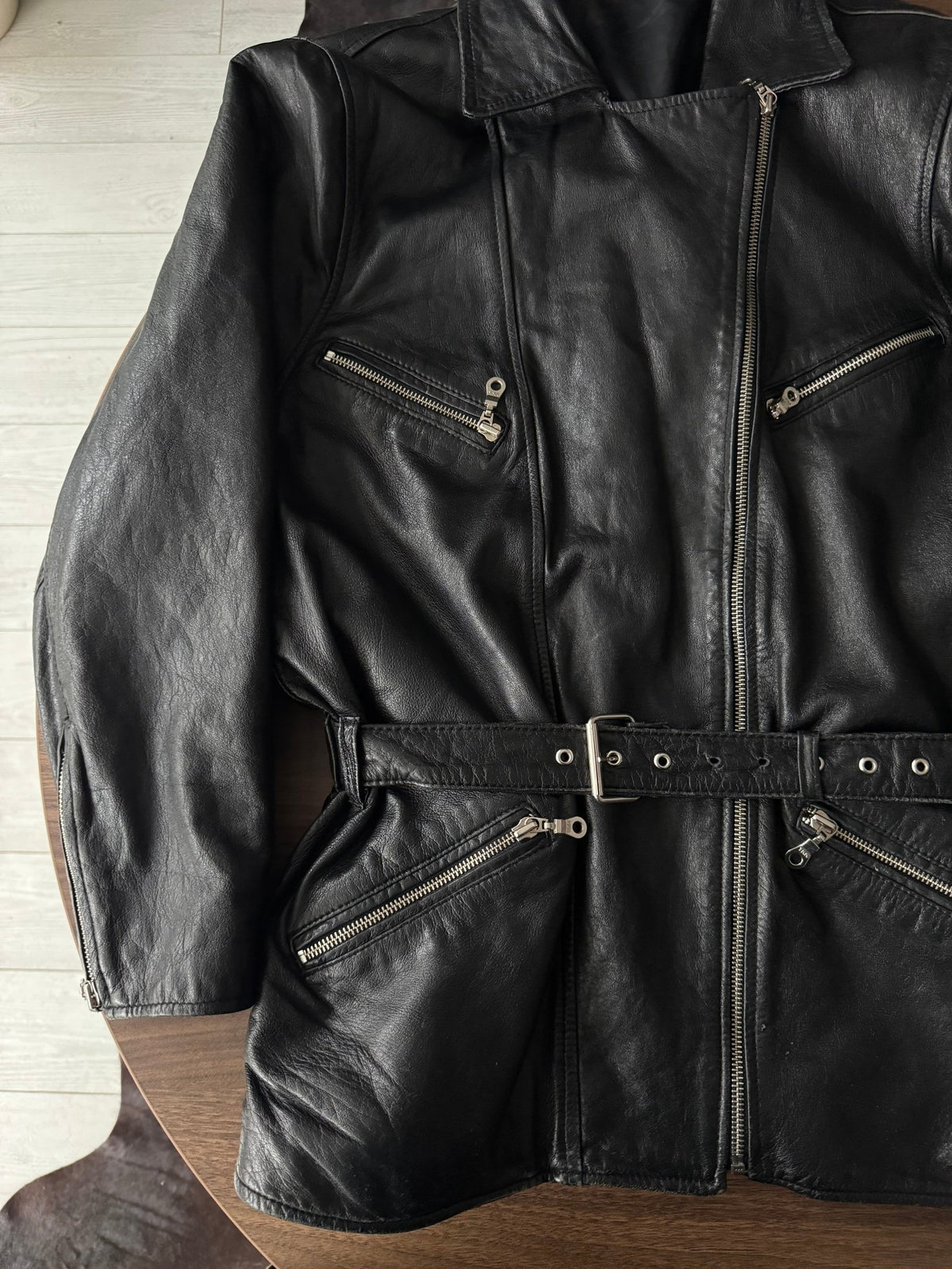 Jachetă Piele Naturală Vintage Femei | Biker Cambrată | L - anbracaminte