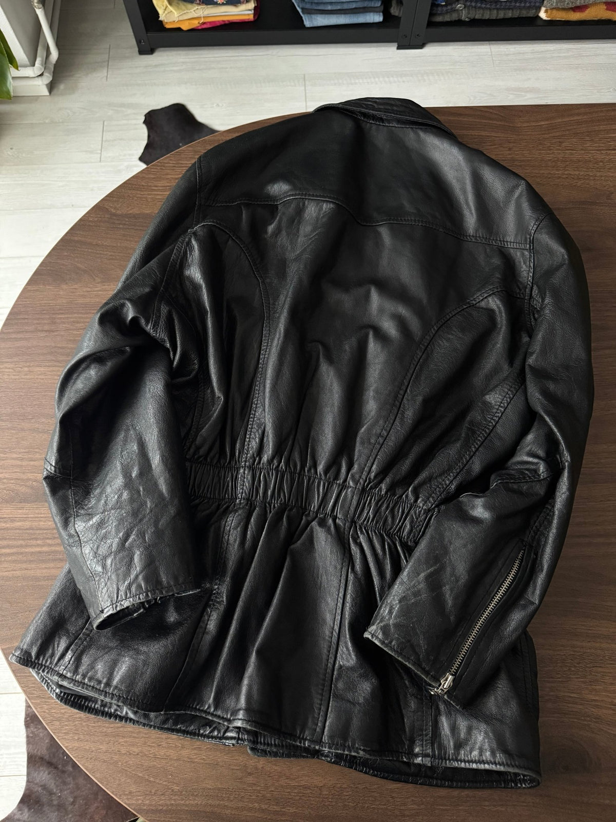 Jachetă Piele Naturală Vintage Femei | Biker Cambrată | L - anbracaminte