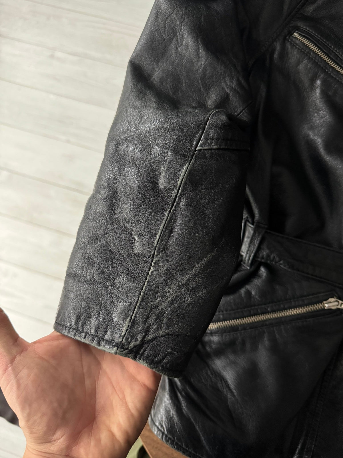 Jachetă Piele Naturală Vintage Femei | Biker Cambrată | L - anbracaminte