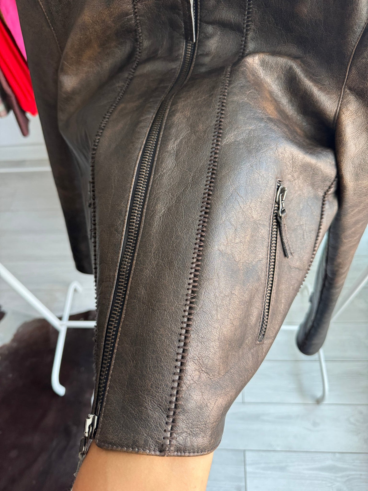 🏍️ Jachetă Piele Oaie Cafe Racer Y2K Neagră | Patină Naturală | Made in Italy – L/XL Damă - anbracaminte