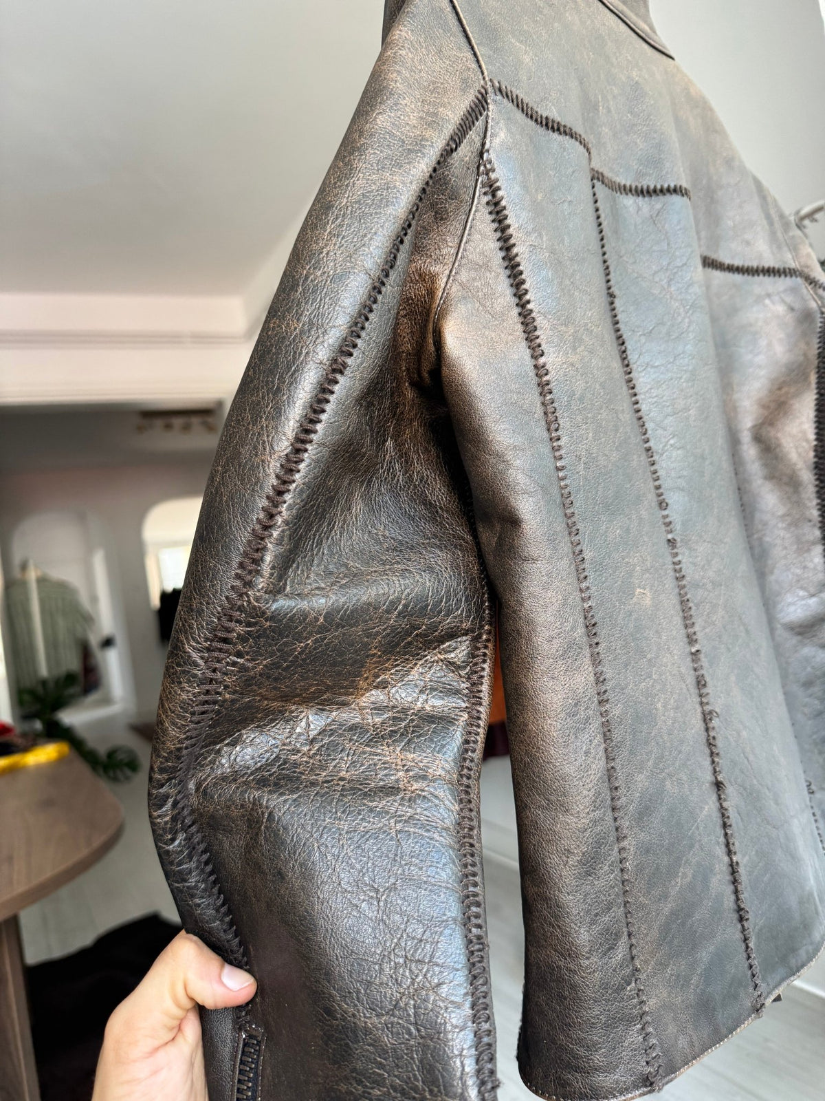 🏍️ Jachetă Piele Oaie Cafe Racer Y2K Neagră | Patină Naturală | Made in Italy – L/XL Damă - anbracaminte