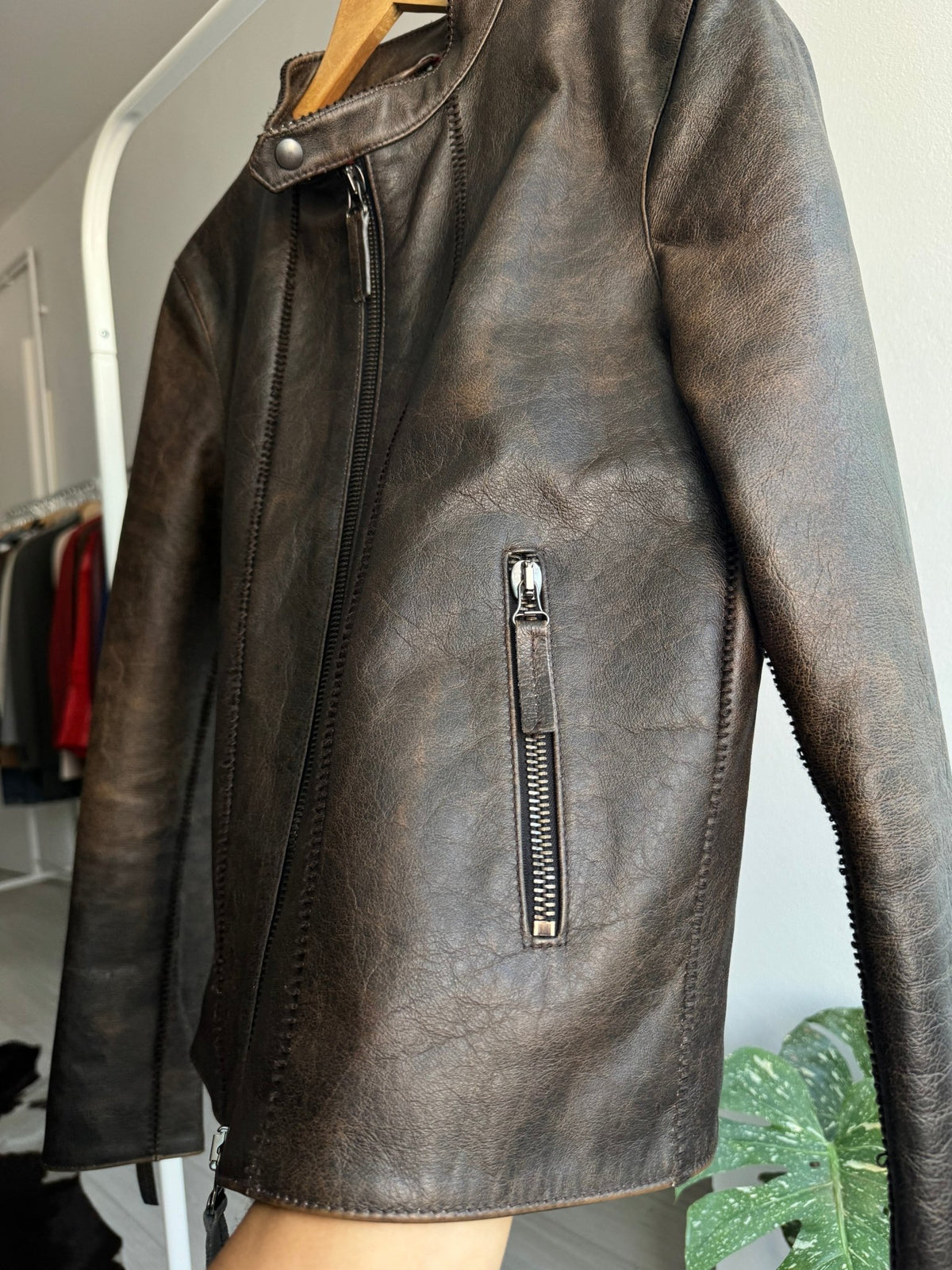 🏍️ Jachetă Piele Oaie Cafe Racer Y2K Neagră | Patină Naturală | Made in Italy – L/XL Damă - anbracaminte