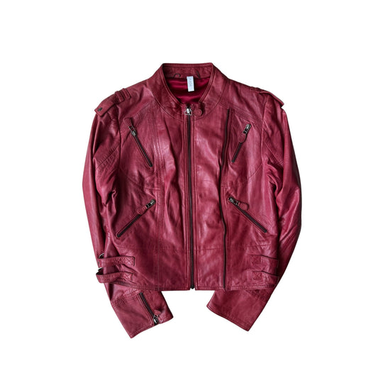 🍷 Jachetă Piele Roșie Y2K | 100% Lamb Leather | S/M Damă - anbracaminte