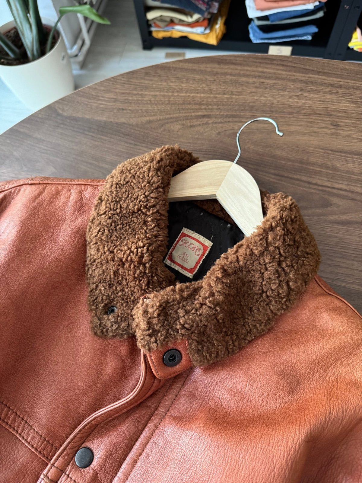 Jachetă Piele Sicons cu Guler Shearling | Archive Anii '80 | Made in Italy | L Bărbați (50) - anbracaminte
