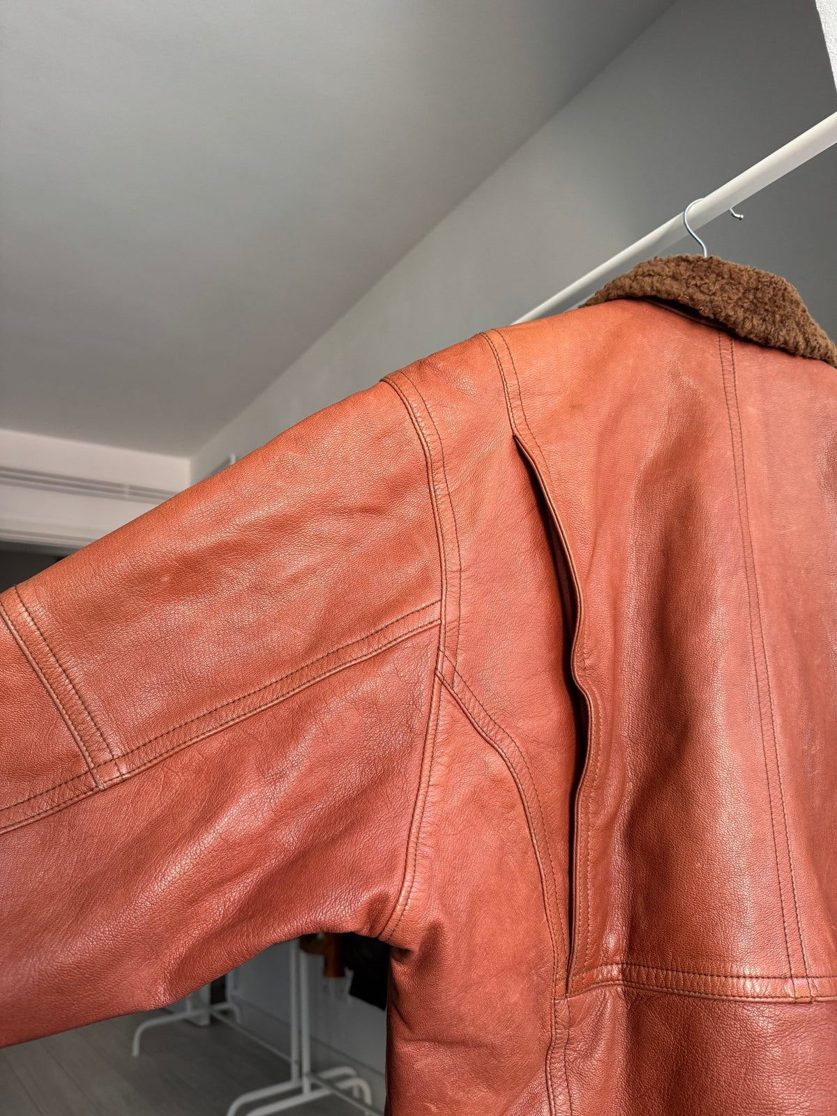 Jachetă Piele Sicons cu Guler Shearling | Archive Anii '80 | Made in Italy | L Bărbați (50) - anbracaminte
