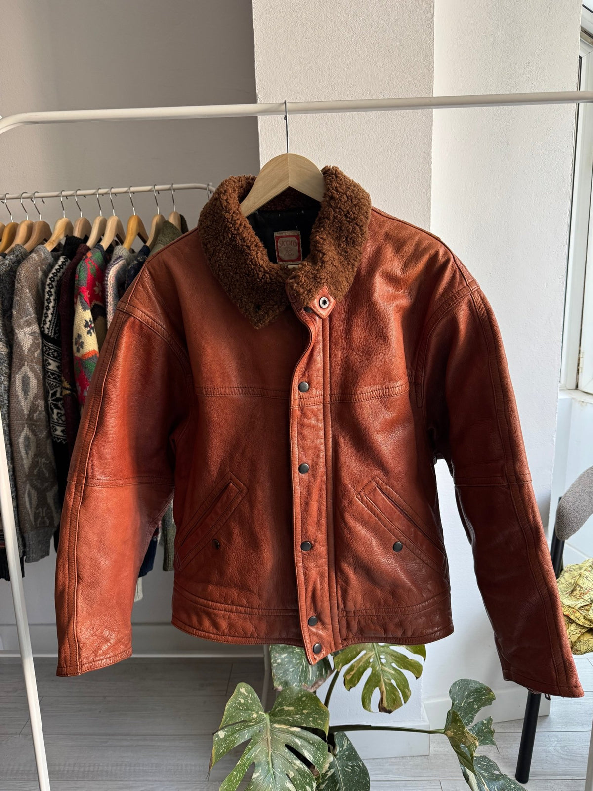Jachetă Piele Sicons cu Guler Shearling | Archive Anii '80 | Made in Italy | L Bărbați (50) - anbracaminte