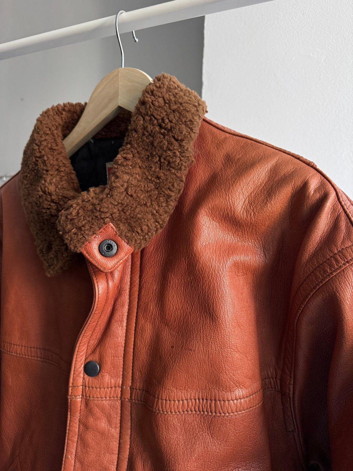 Jachetă Piele Sicons cu Guler Shearling | Archive Anii '80 | Made in Italy | L Bărbați (50) - anbracaminte