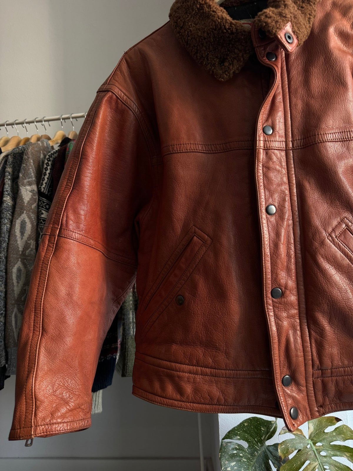 Jachetă Piele Sicons cu Guler Shearling | Archive Anii '80 | Made in Italy | L Bărbați (50) - anbracaminte