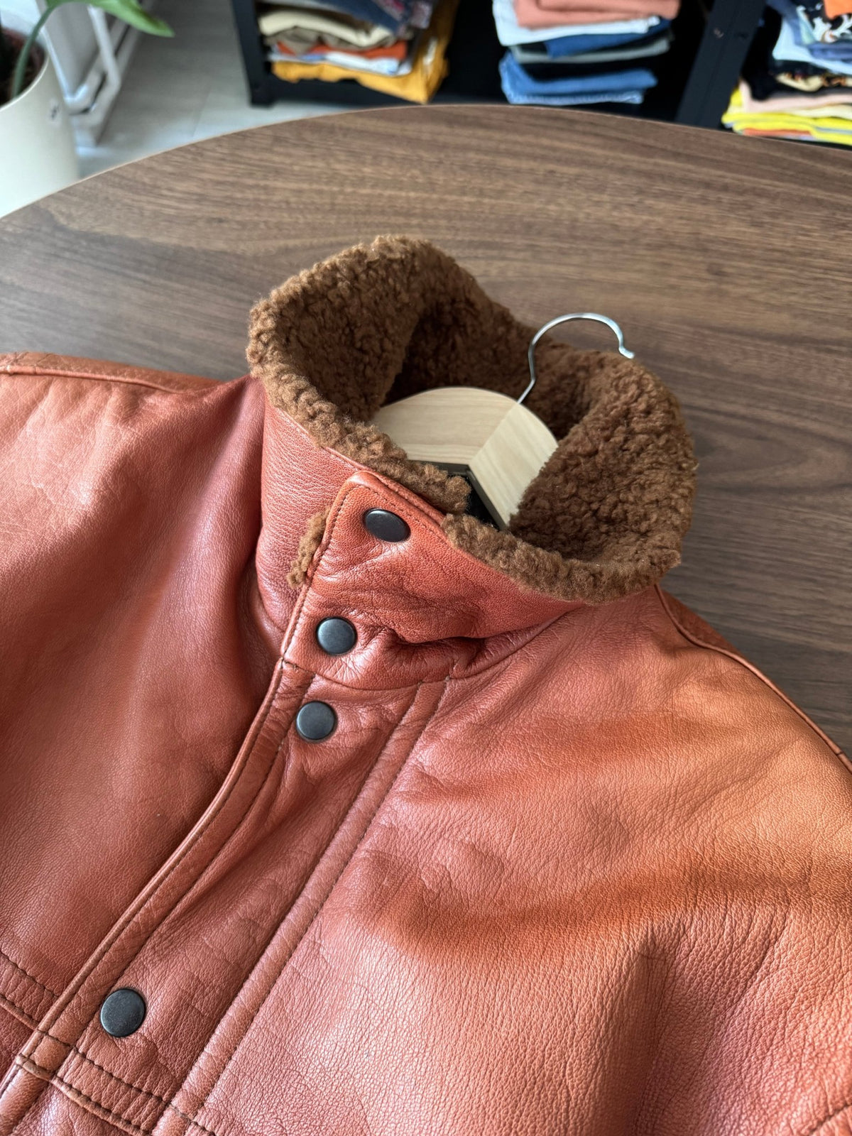 Jachetă Piele Sicons cu Guler Shearling | Archive Anii '80 | Made in Italy | L Bărbați (50) - anbracaminte