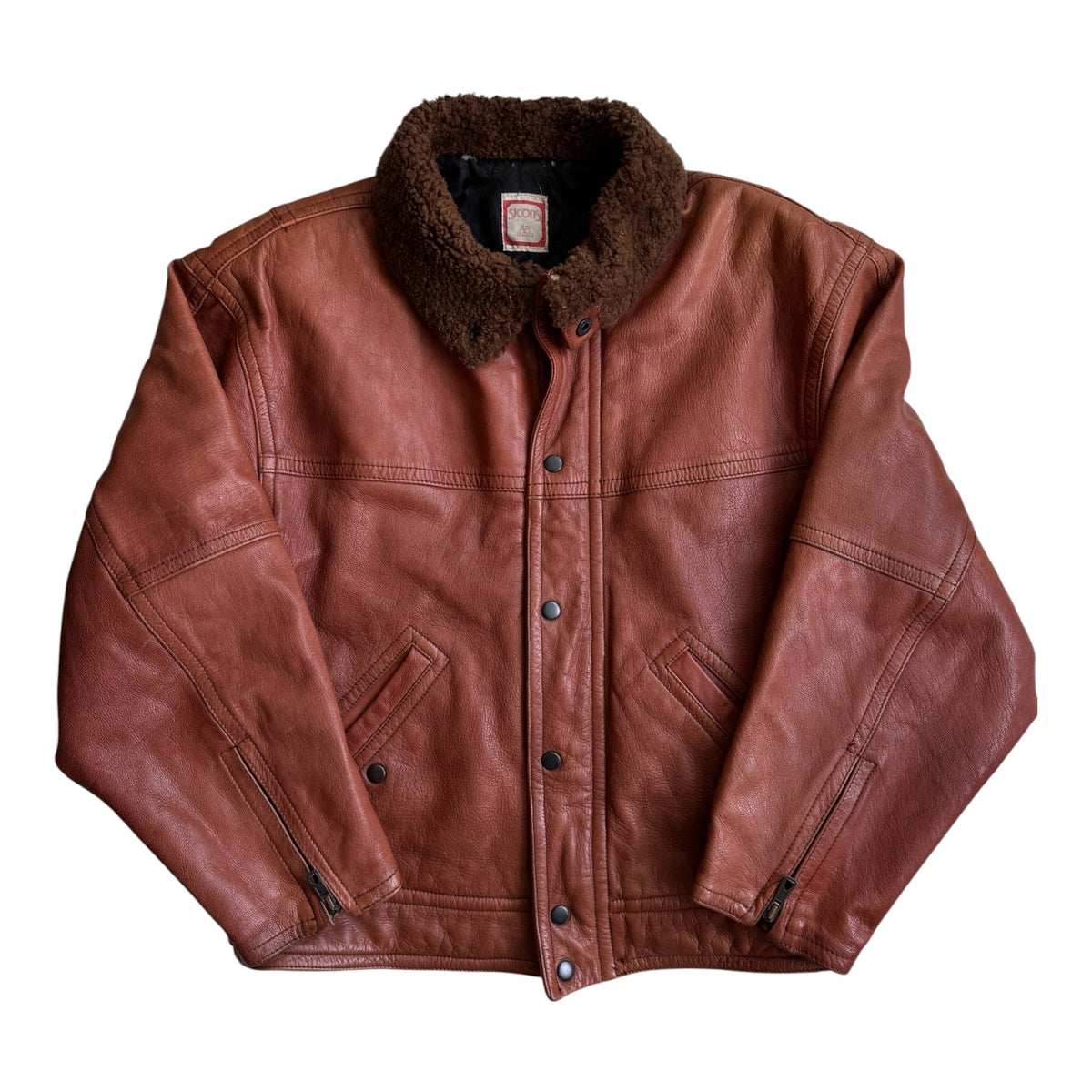 Jachetă Piele Sicons cu Guler Shearling | Archive Anii '80 | Made in Italy | L Bărbați (50) - anbracaminte