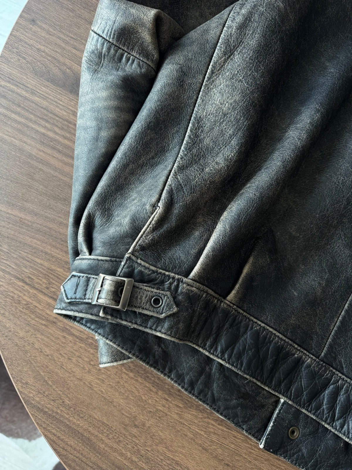 Jachetă Piele Vintage Faded | Patină Naturală | Cropped Boxy | Stare Perfectă | L/XL Bărbați (52) - anbracaminte