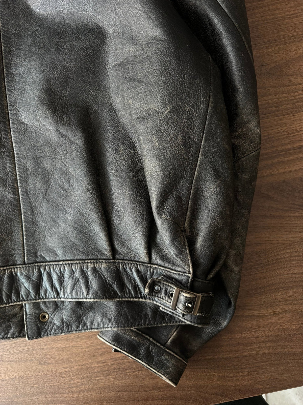 Jachetă Piele Vintage Faded | Patină Naturală | Cropped Boxy | Stare Perfectă | L/XL Bărbați (52) - anbracaminte