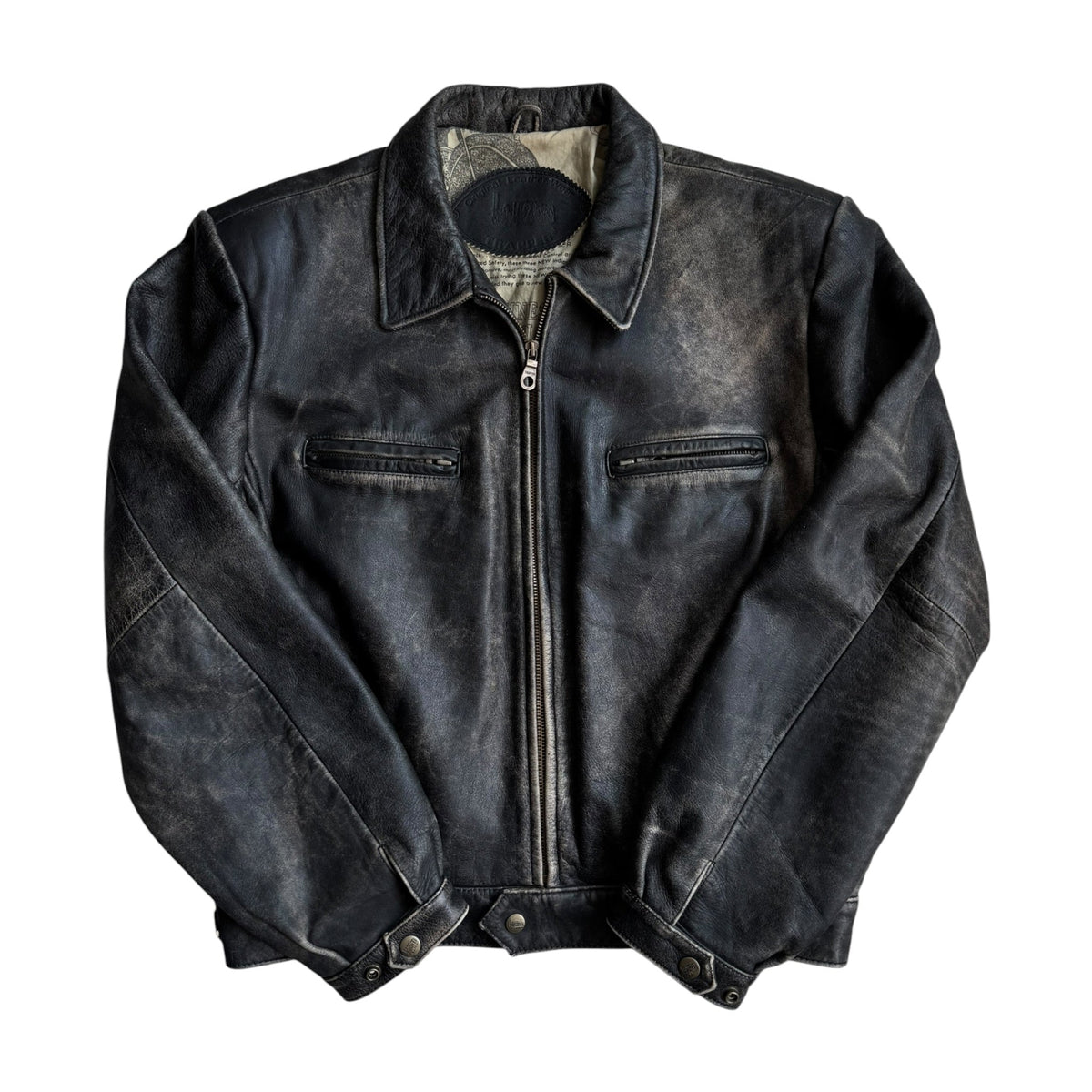 Jachetă Piele Vintage Faded | Patină Naturală | Cropped Boxy | Stare Perfectă | L/XL Bărbați (52) - anbracaminte