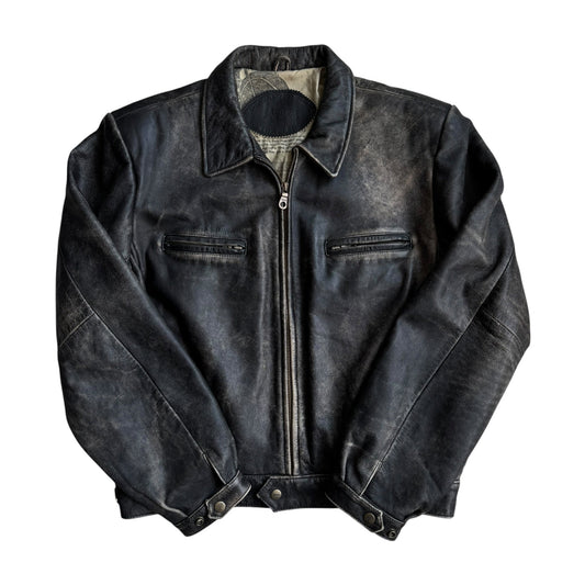 Jachetă Piele Vintage Faded | Patină Naturală | Cropped Boxy | Stare Perfectă | L/XL Bărbați (52) - anbracaminte
