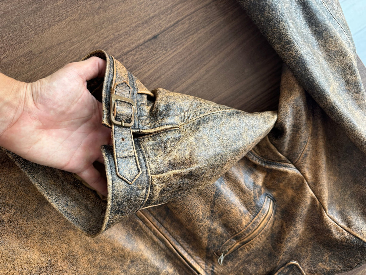 Jachetă Piele Vintage Faded | Patină Naturală | Stare Perfectă | Made in Italy | M Bărbați - anbracaminte