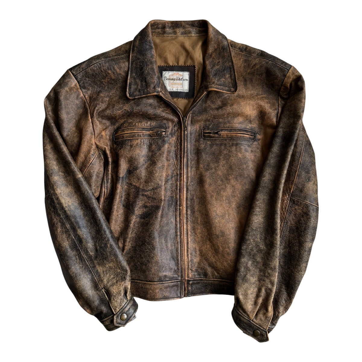 Jachetă Piele Vintage Faded | Patină Naturală | Stare Perfectă | Made in Italy | M Bărbați - anbracaminte