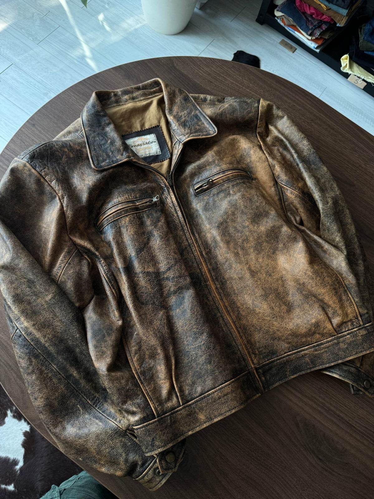 Jachetă Piele Vintage Faded | Patină Naturală | Stare Perfectă | Made in Italy | M Bărbați - anbracaminte
