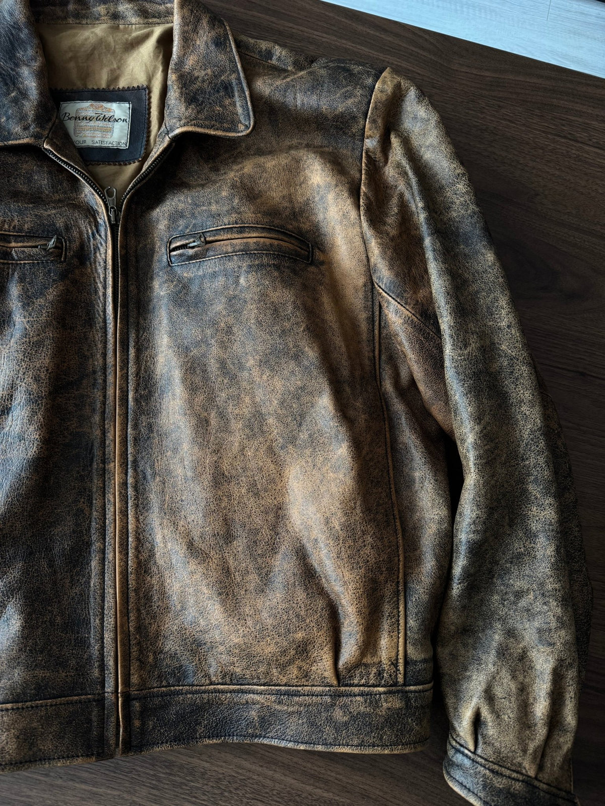 Jachetă Piele Vintage Faded | Patină Naturală | Stare Perfectă | Made in Italy | M Bărbați - anbracaminte