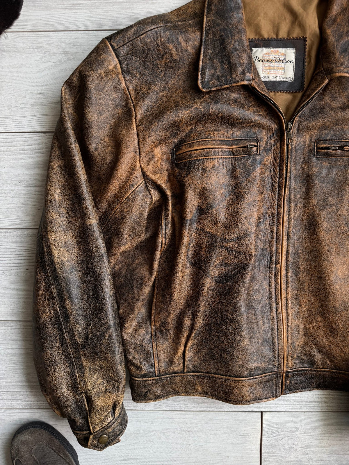 Jachetă Piele Vintage Faded | Patină Naturală | Stare Perfectă | Made in Italy | M Bărbați - anbracaminte