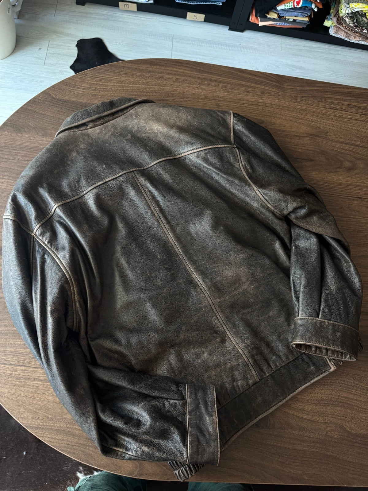 Jachetă Piele Vintage | Patină Naturală | Cropped Boxy | M Bărbați (46) - anbracaminte