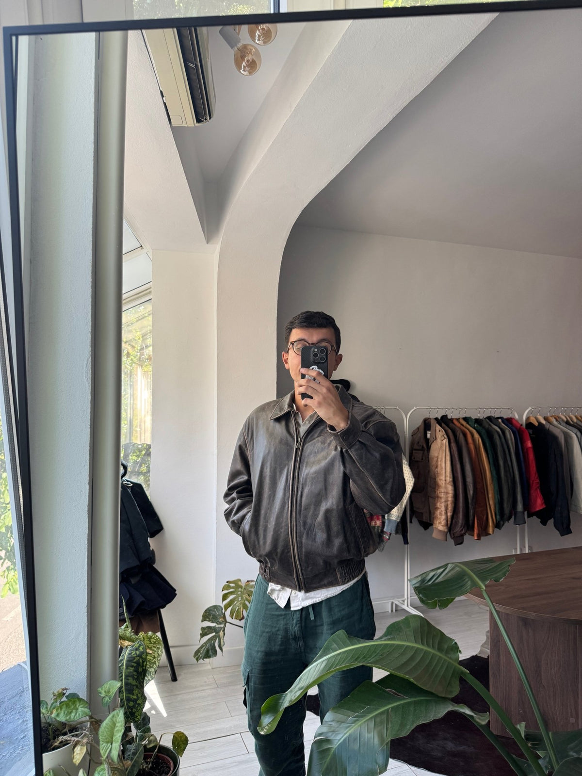 Jachetă Piele Vintage | Patină Naturală | Cropped Boxy | M Bărbați (46) - anbracaminte