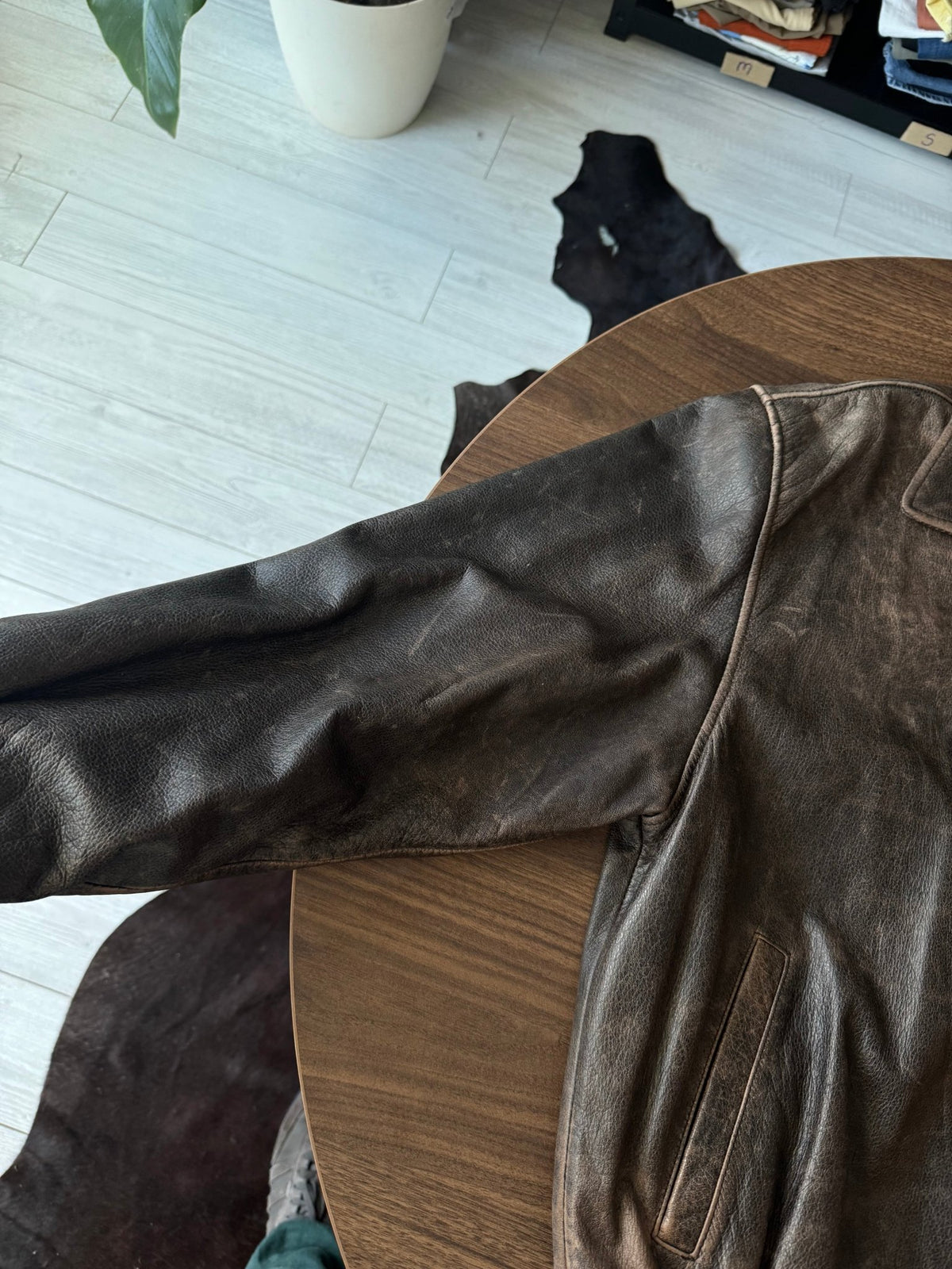 Jachetă Piele Vintage | Patină Naturală | Cropped Boxy | M Bărbați (46) - anbracaminte