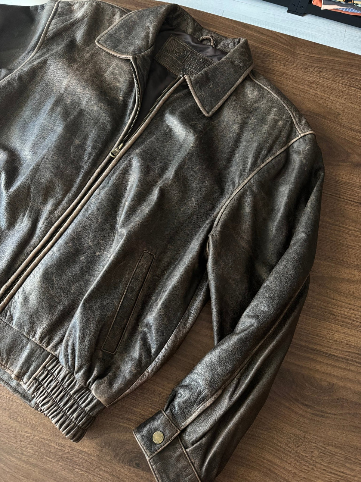 Jachetă Piele Vintage | Patină Naturală | Cropped Boxy | M Bărbați (46) - anbracaminte