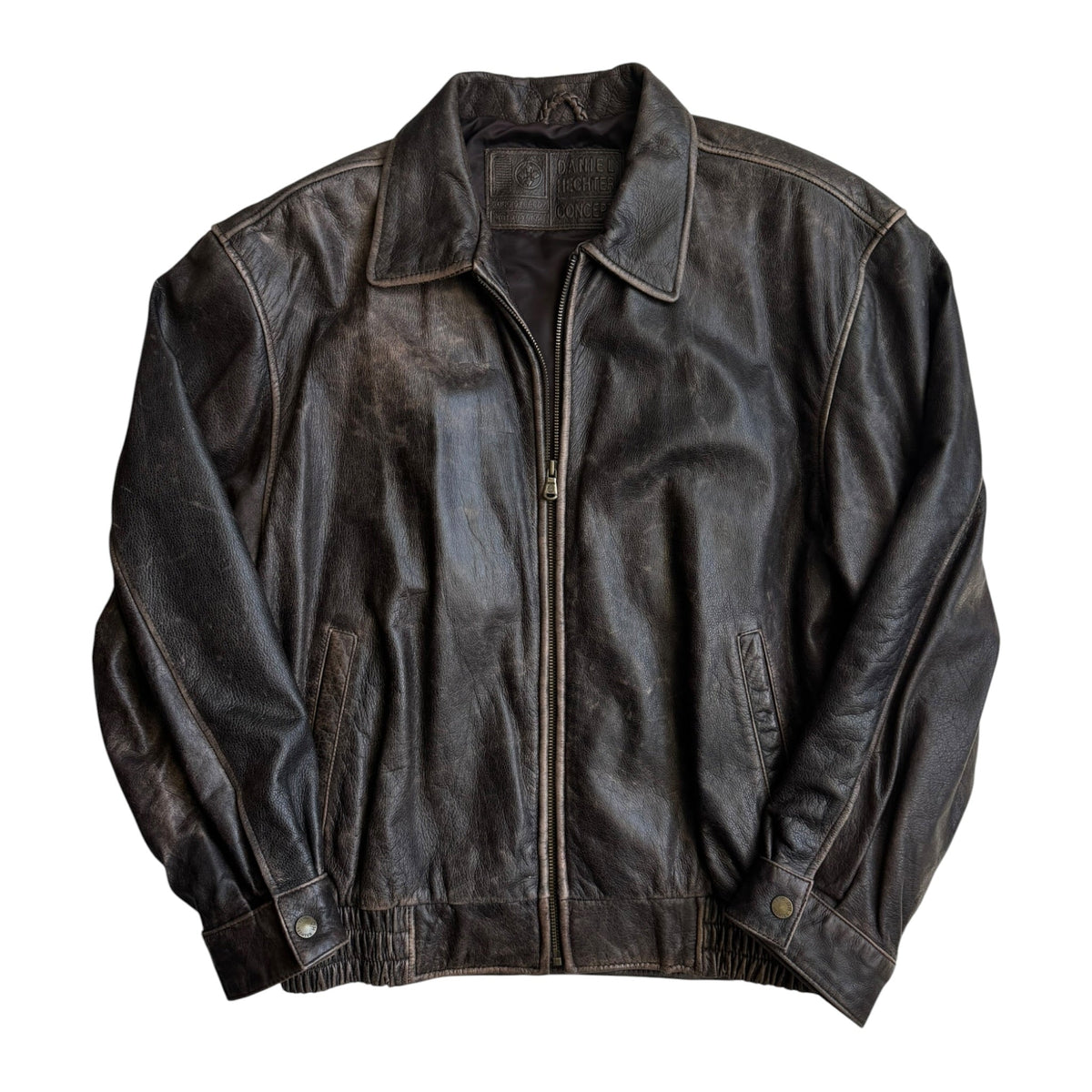 Jachetă Piele Vintage | Patină Naturală | Cropped Boxy | M Bărbați (46) - anbracaminte
