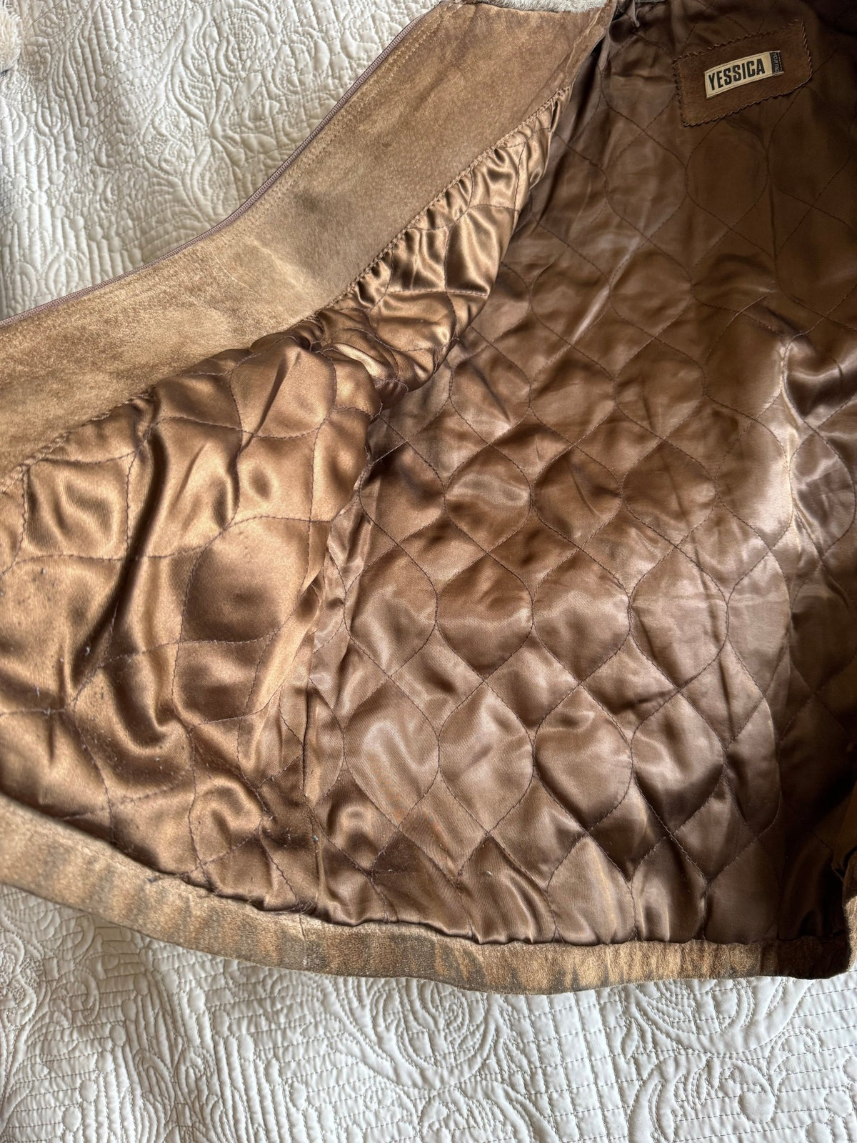 Jachetă Suede Maro Y2K cu Guler și Manșete Sherpa | 100% Pig Split Suede | S/M Damă (EU 38) - anbracaminte