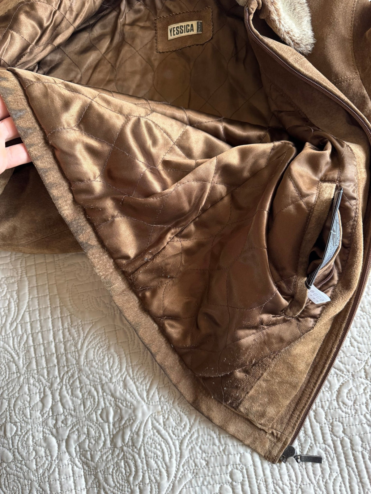 Jachetă Suede Maro Y2K cu Guler și Manșete Sherpa | 100% Pig Split Suede | S/M Damă (EU 38) - anbracaminte