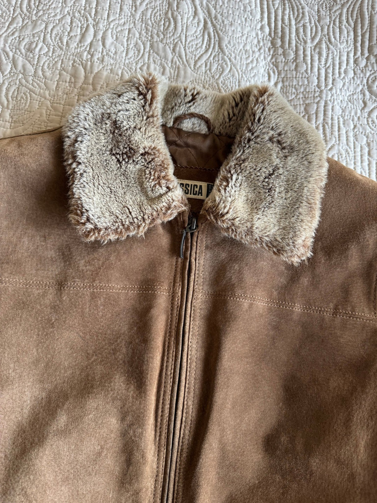 Jachetă Suede Maro Y2K cu Guler și Manșete Sherpa | 100% Pig Split Suede | S/M Damă (EU 38) - anbracaminte