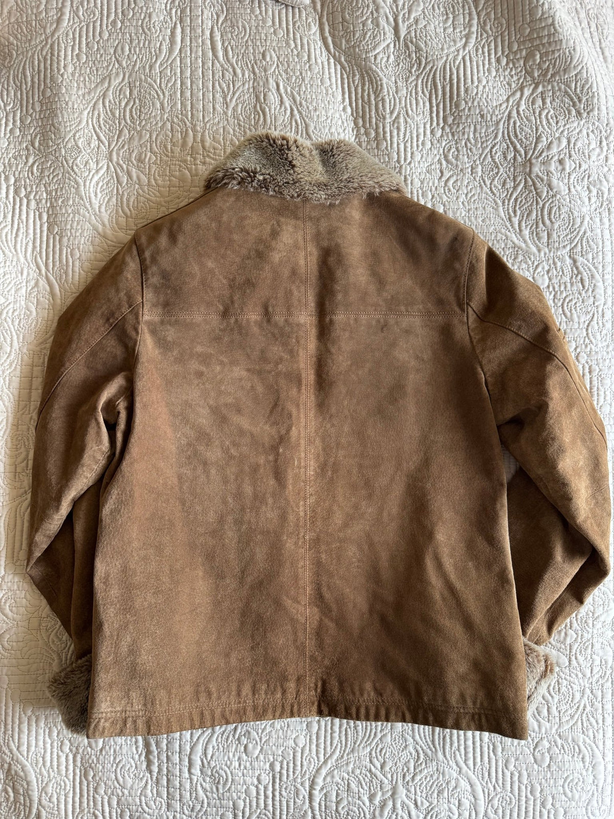 Jachetă Suede Maro Y2K cu Guler și Manșete Sherpa | 100% Pig Split Suede | S/M Damă (EU 38) - anbracaminte