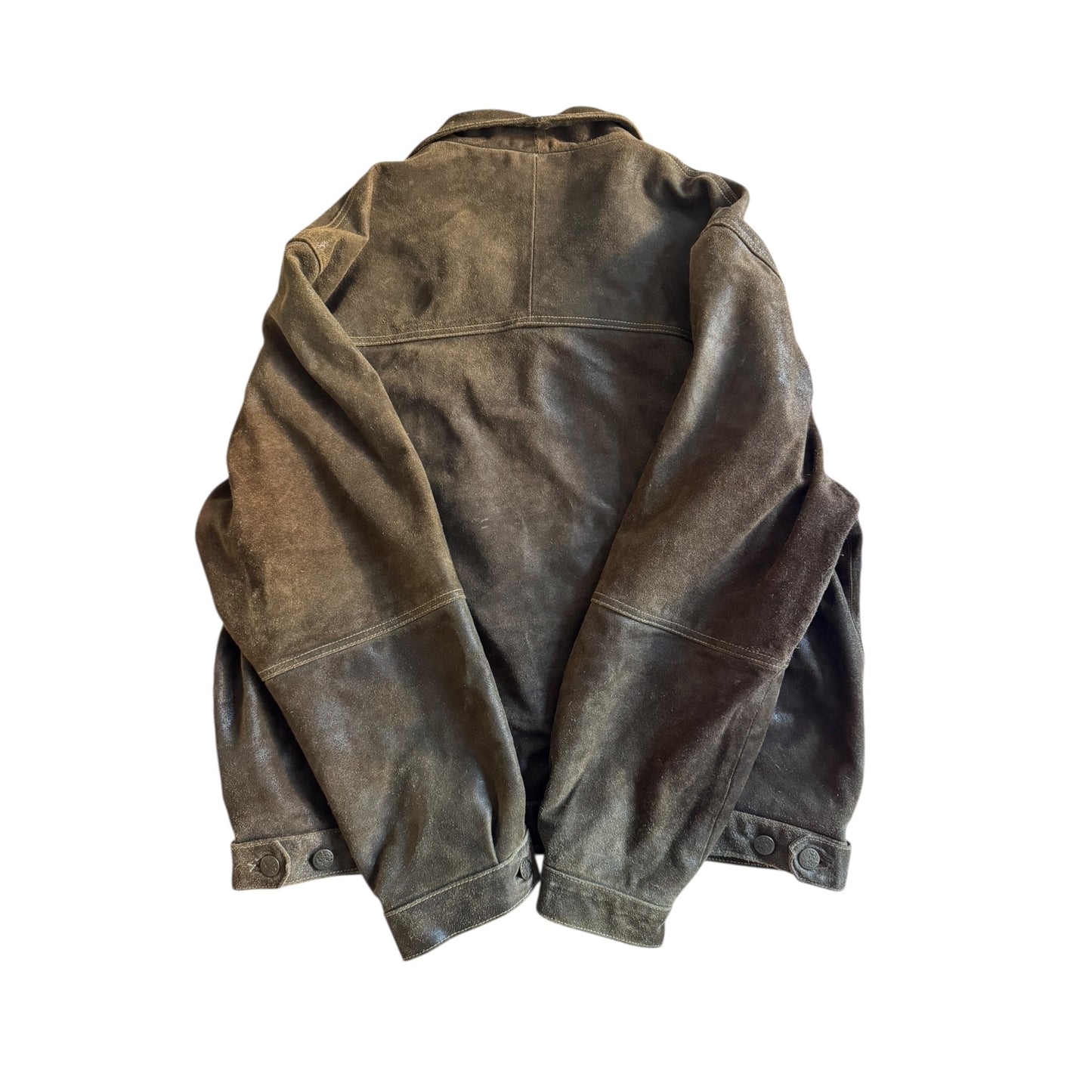 🧥 Jachetă Trucker Vintage din Piele întoarsă – Mărimea L – Patină Autentică - anbracaminte