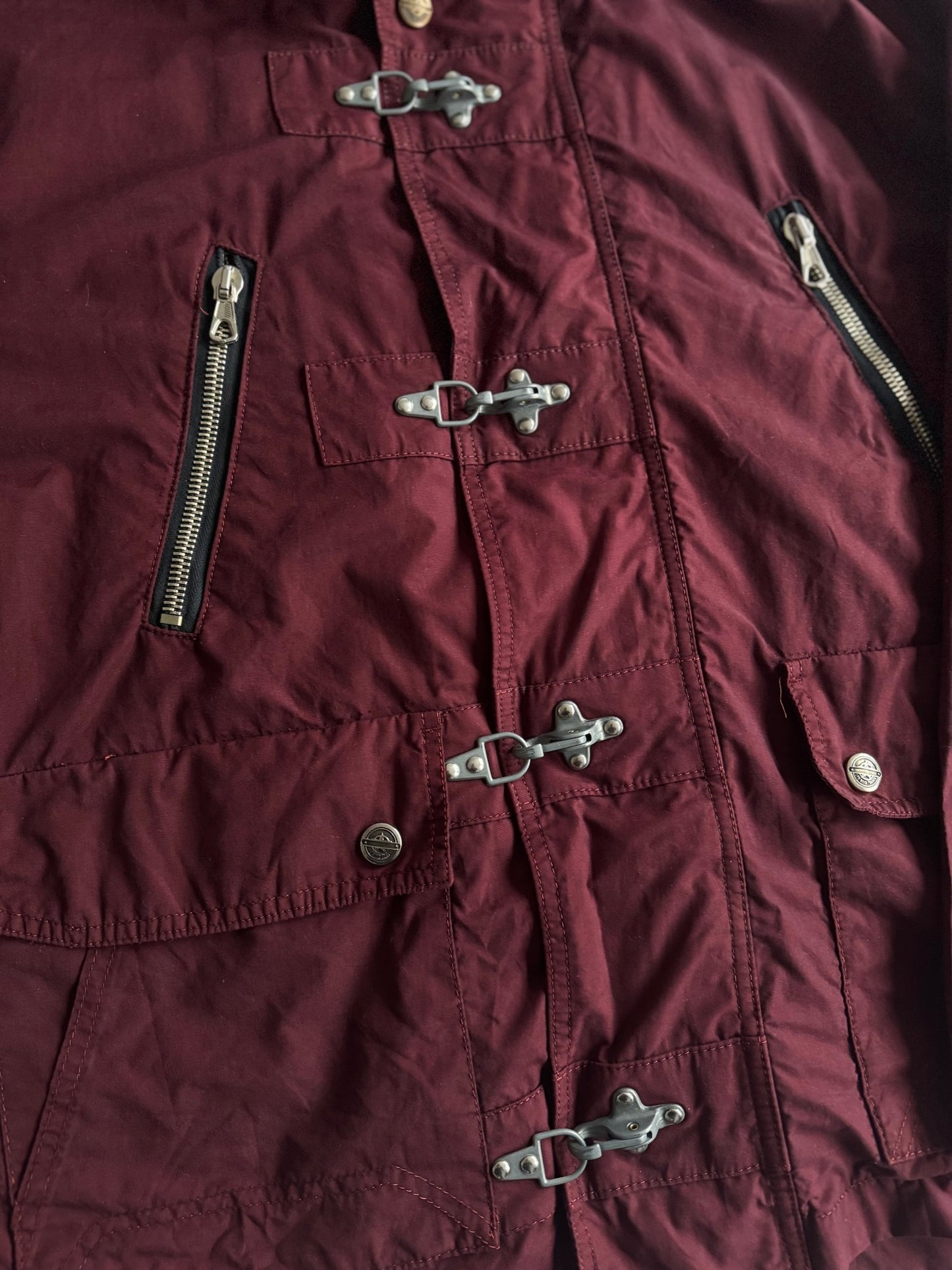 🧑‍🚒 Jachetă Vintage Burgundy cu Închizătoare Fireman Clasp – XL | Made in Italy - anbracaminte