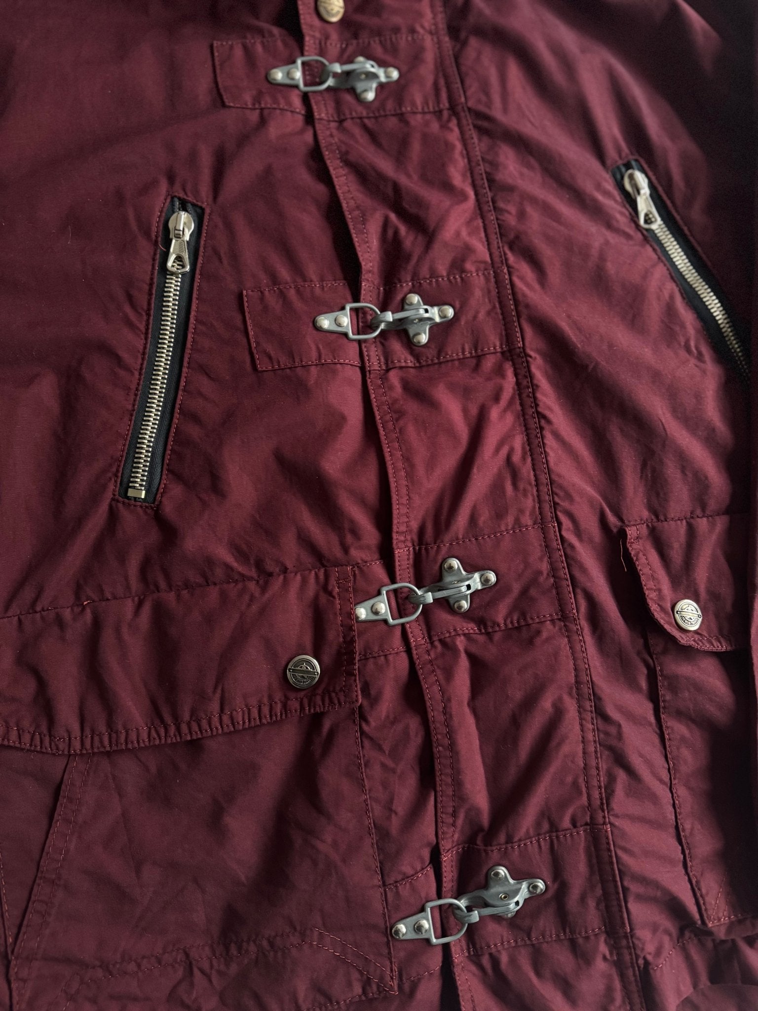 🧑‍🚒 Jachetă Vintage Burgundy cu Închizătoare Fireman Clasp – XL | Made in Italy - anbracaminte