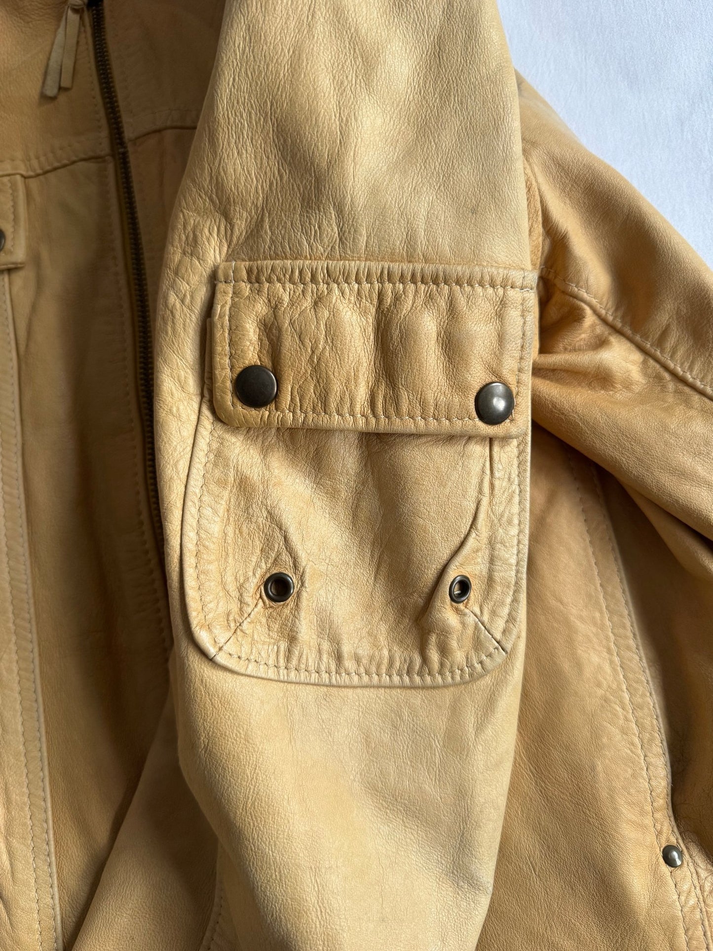 🏍️ Jachetă vintage camel brown din piele, stil Cafe Racer (Men’s XL) - anbracaminte