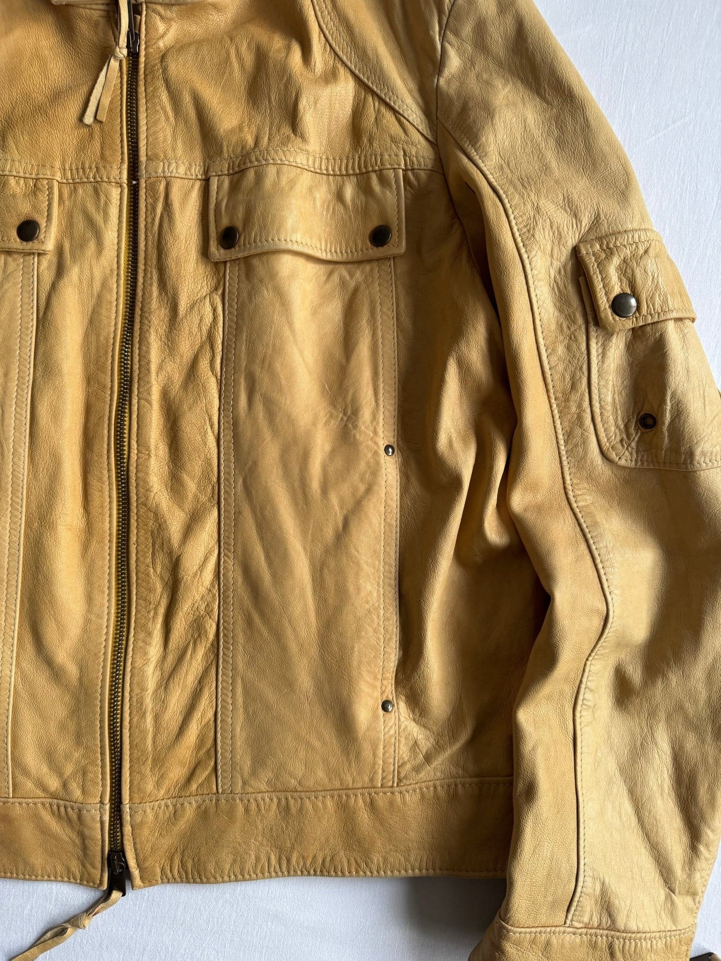 🏍️ Jachetă vintage camel brown din piele, stil Cafe Racer (Men’s XL) - anbracaminte