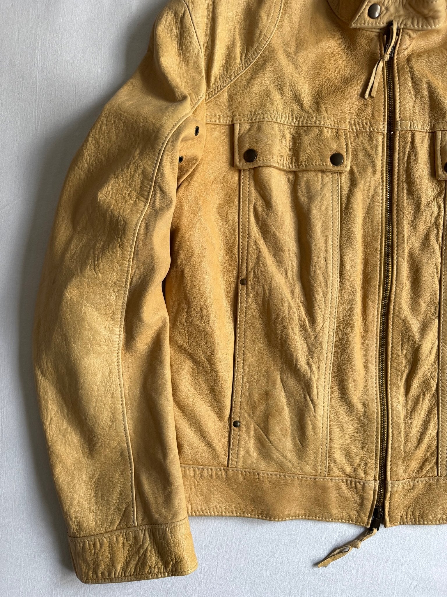 🏍️ Jachetă vintage camel brown din piele, stil Cafe Racer (Men’s XL) - anbracaminte