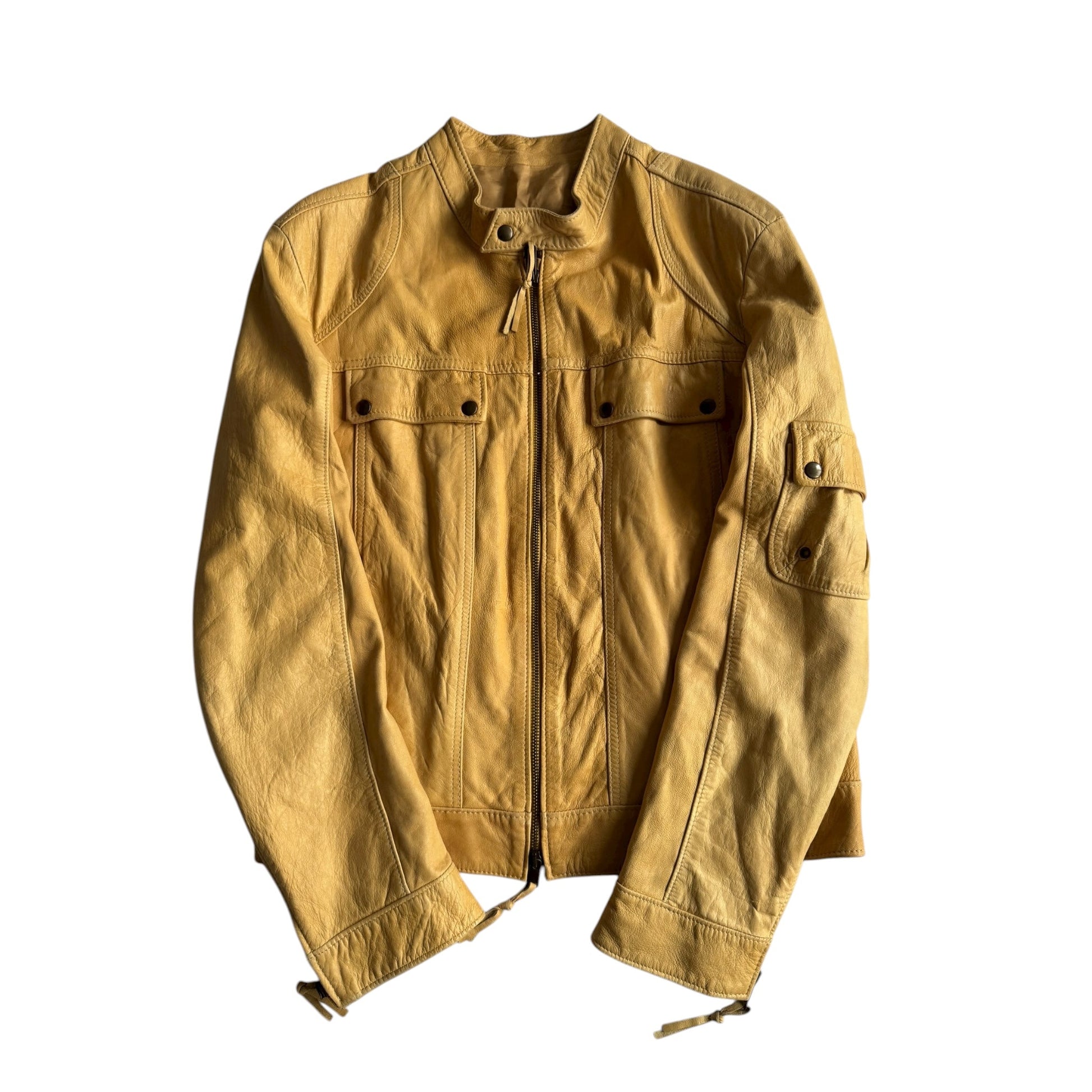 🏍️ Jachetă vintage camel brown din piele, stil Cafe Racer (Men’s XL) - anbracaminte
