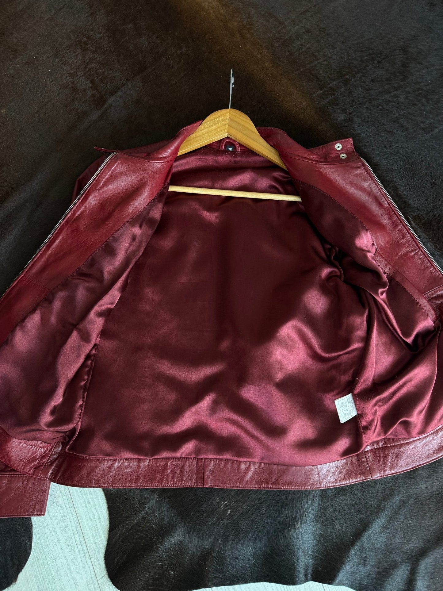 🍷 Jachetă Vintage din Piele Burgundy – Damă | Mărimea 36 / S - anbracaminte