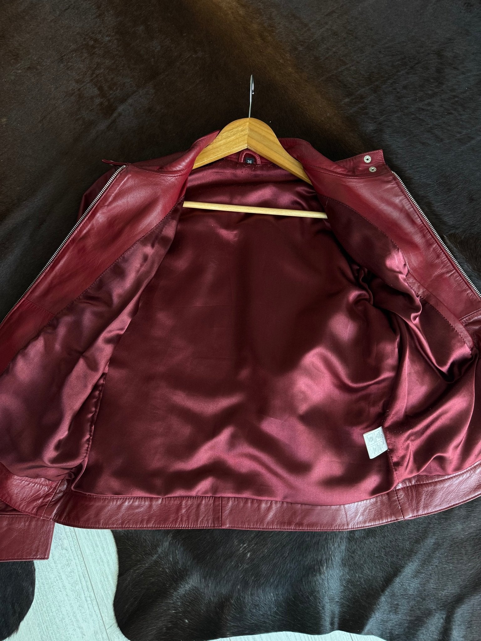 🍷 Jachetă Vintage din Piele Burgundy – Damă | Mărimea 36 / S - anbracaminte