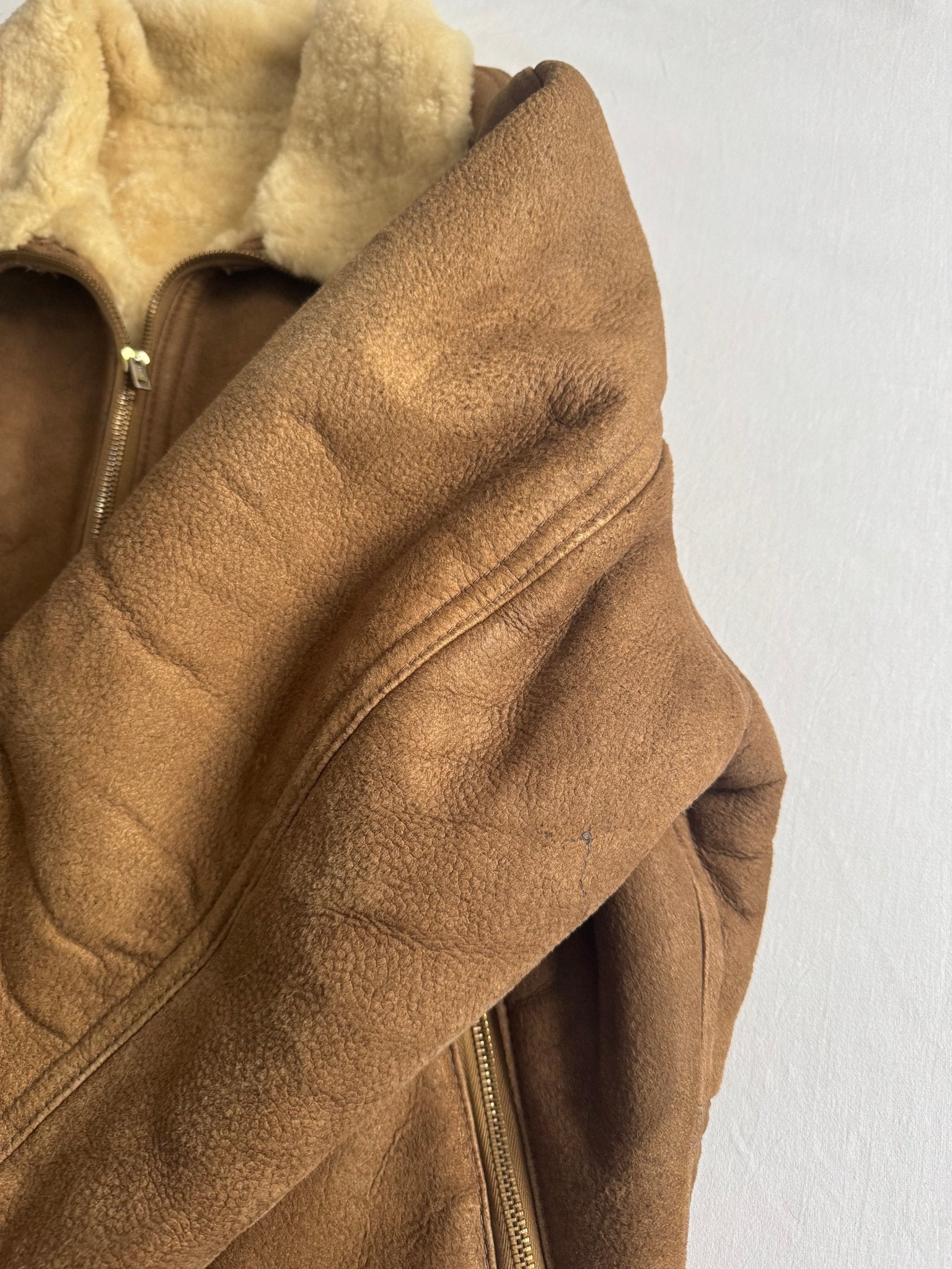 🐑 Jachetă Vintage Din Shearling Natural – Bărbați M/L - anbracaminte