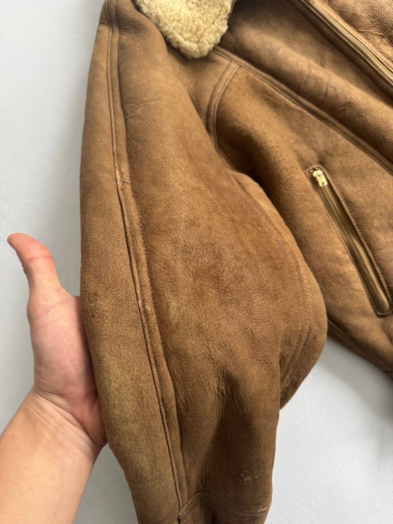 🐑 Jachetă Vintage Din Shearling Natural – Bărbați M/L - anbracaminte