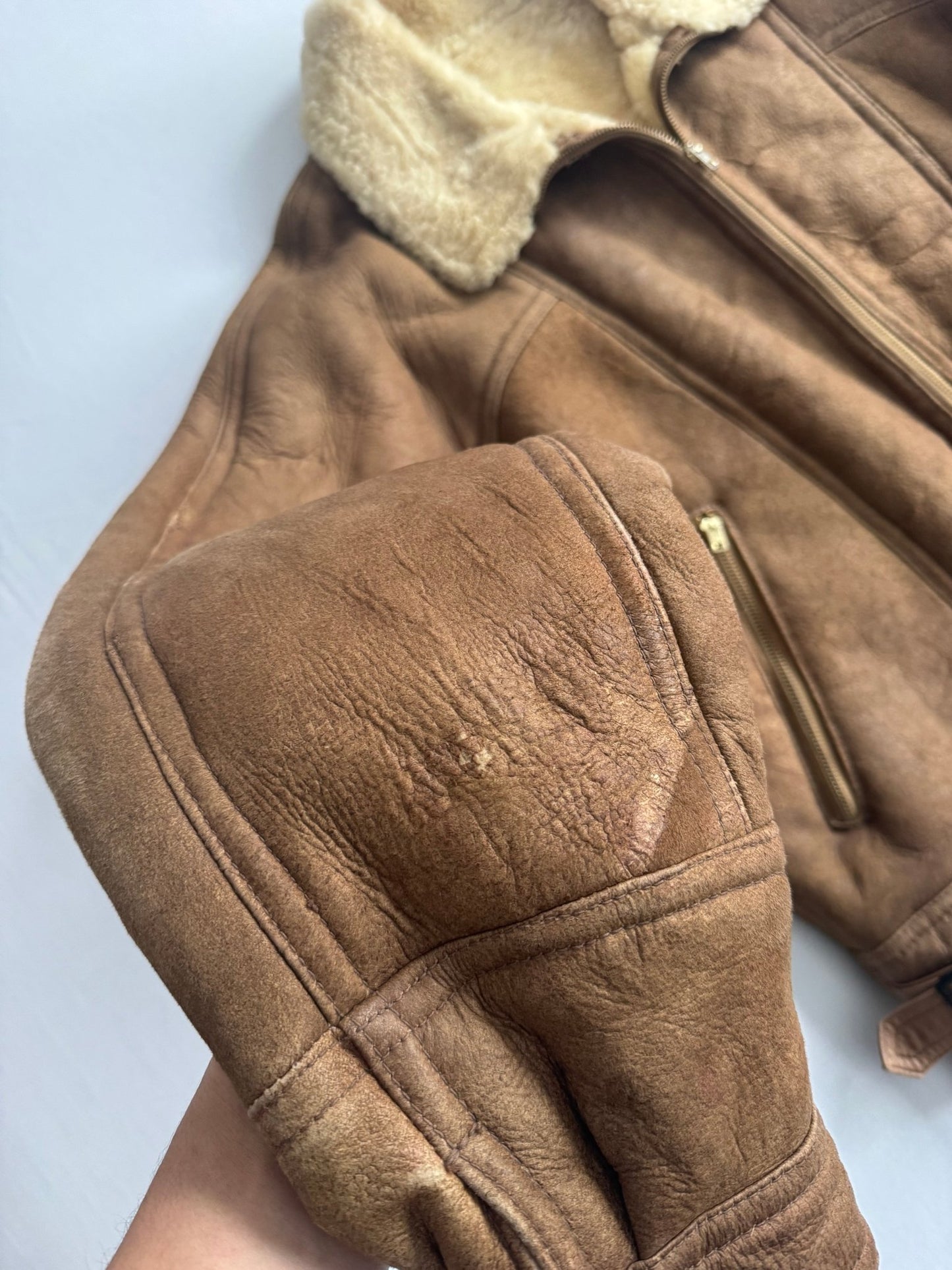 🐑 Jachetă Vintage Din Shearling Natural – Bărbați M/L - anbracaminte